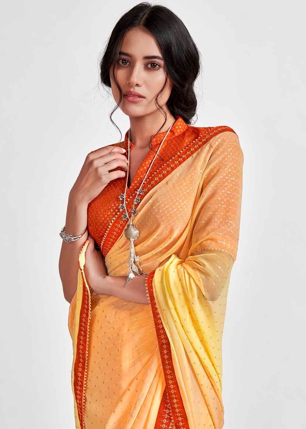 Golden Yellow Printed Georgette Saree