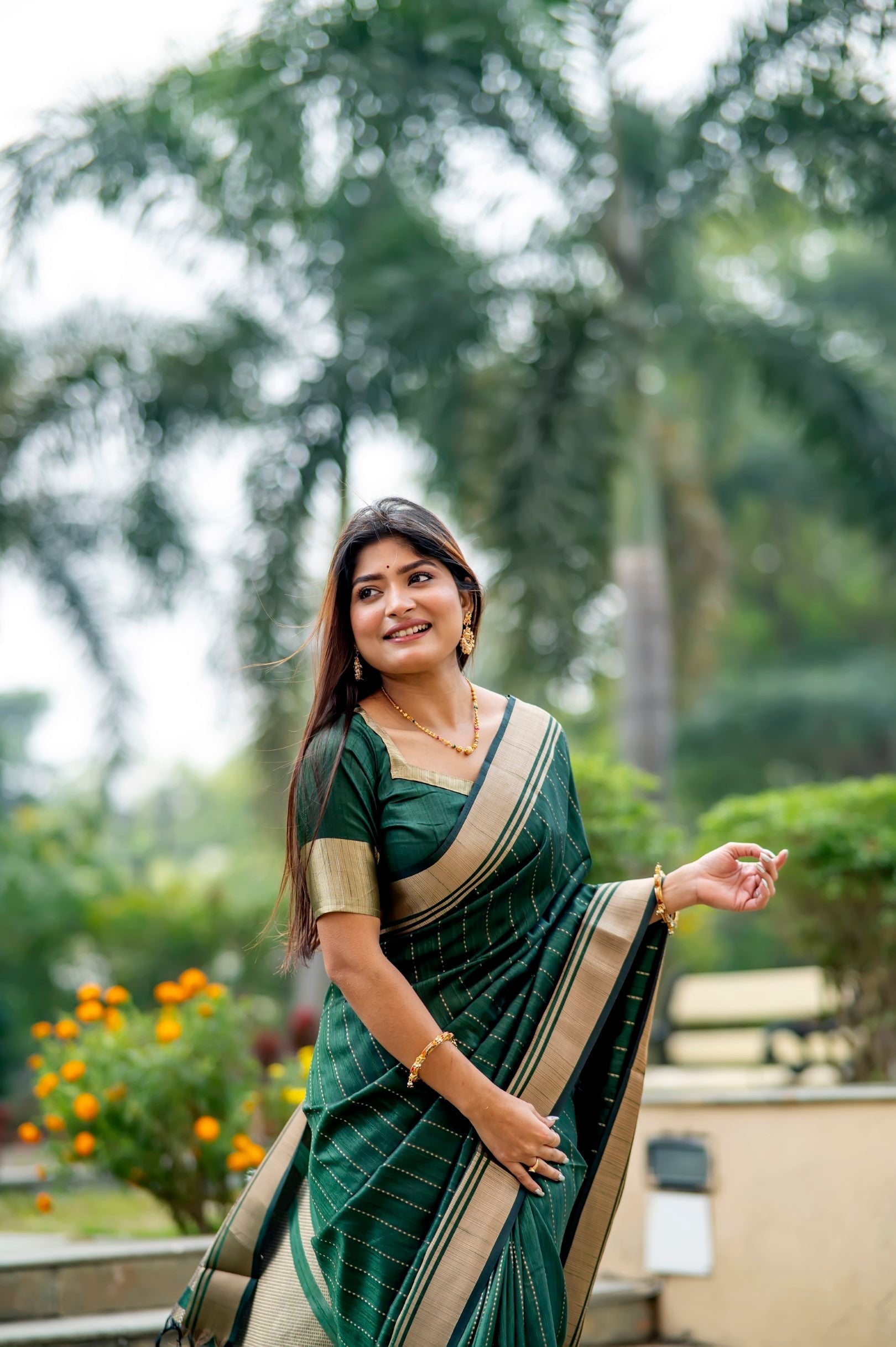 Jade Dark Green Woven Raw Silk Saree