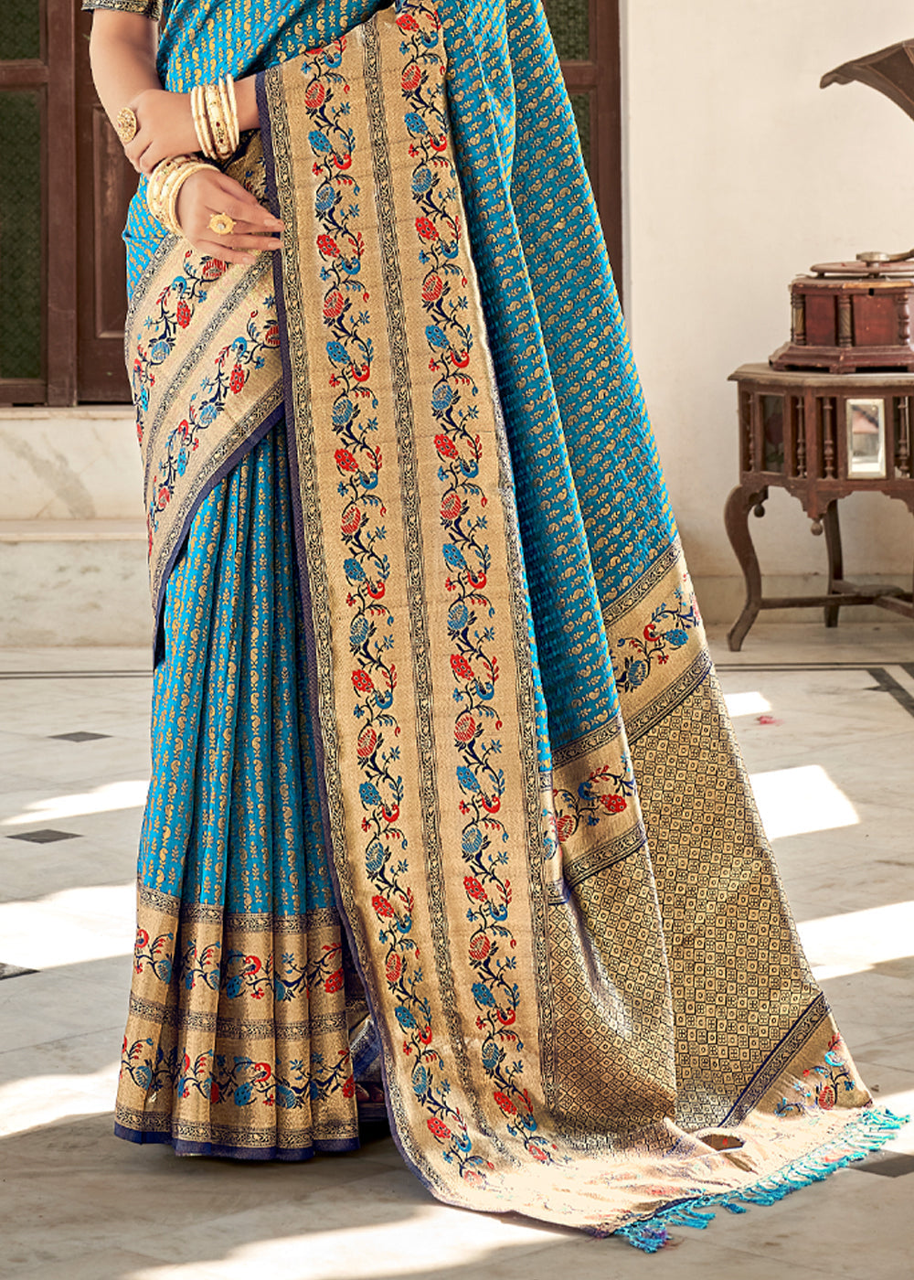 Astral Blue Zari Woven Banarasi Brocade Saree