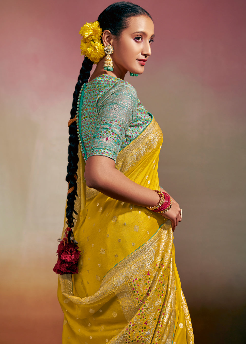 Galliano Yellow Woven Banarasi Soft Silk Saree