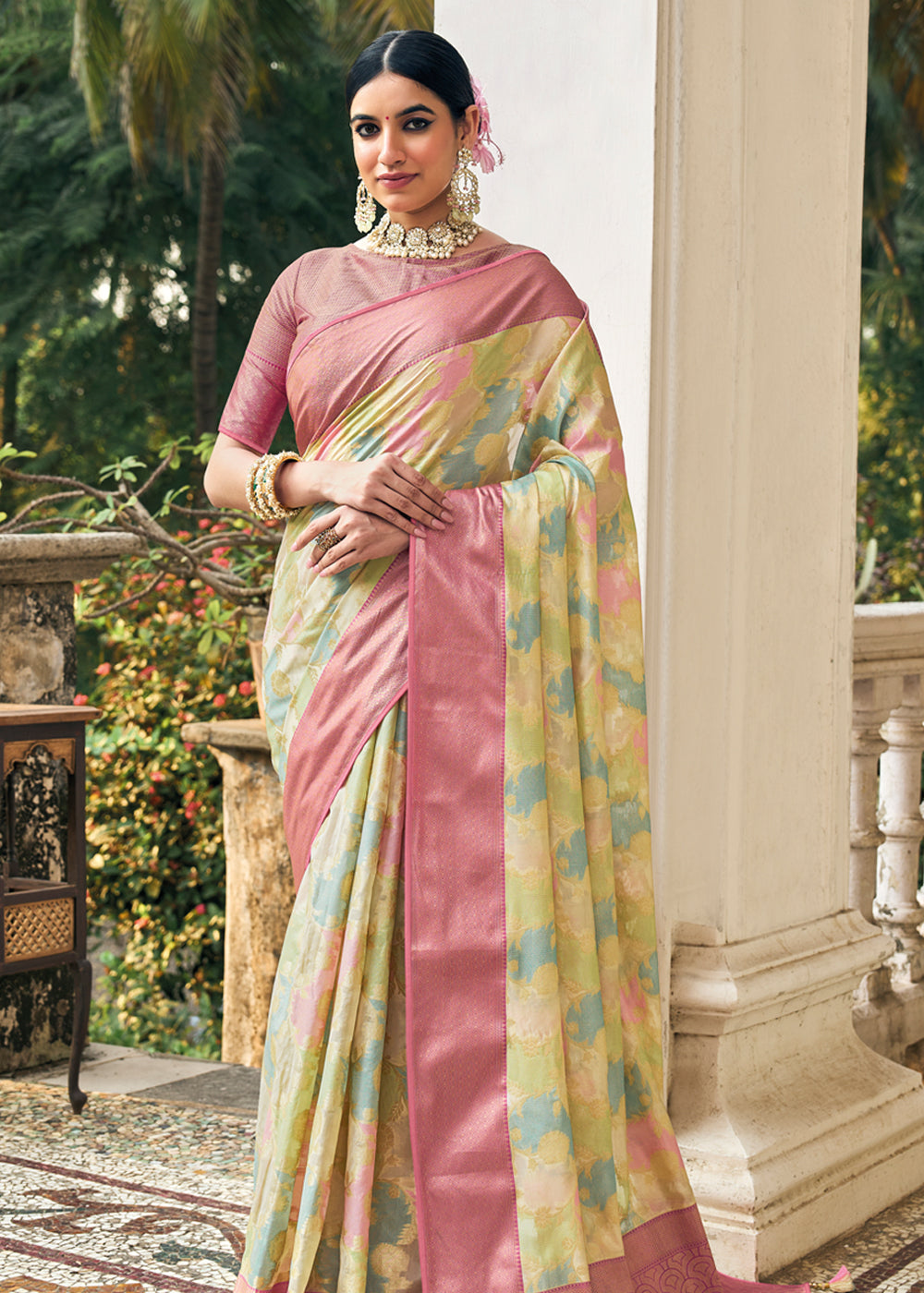 Tacha Yellowish Woven Organza Banarasi Silk Saree