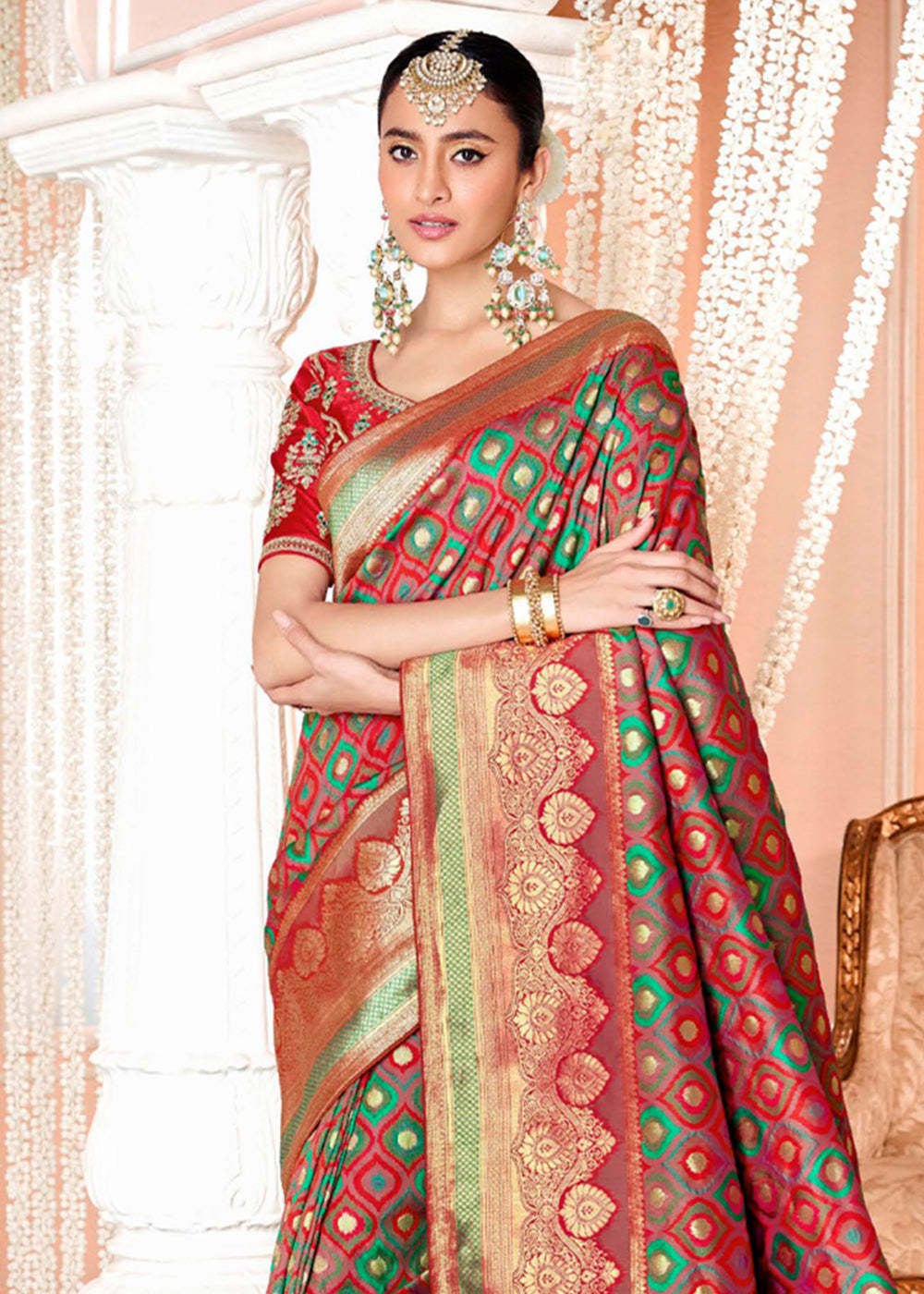 Roof Terracotta Red Zari Woven Banarasi Saree with Designer Blouse