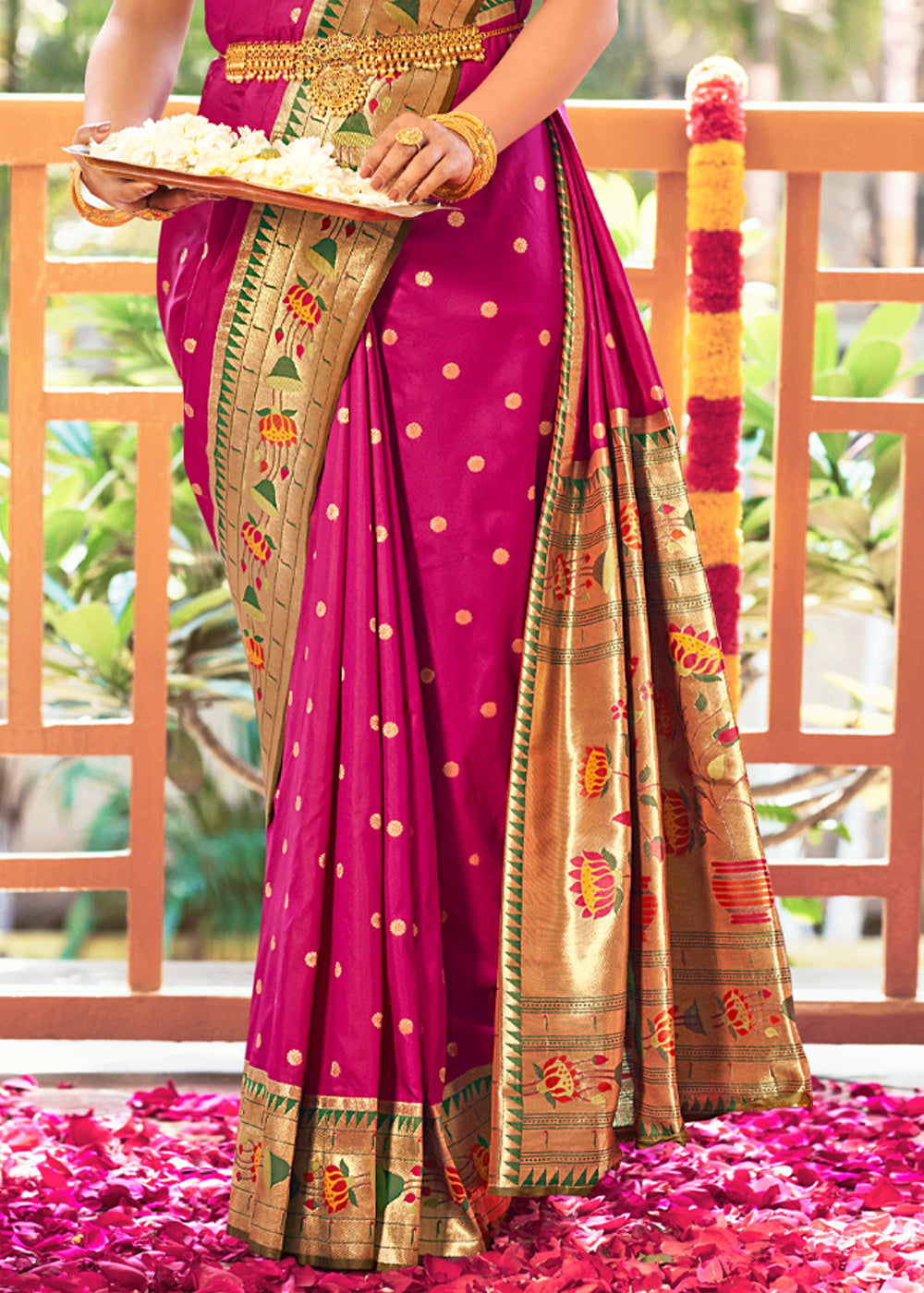 Cerise Purple Woven Paithani Silk Saree