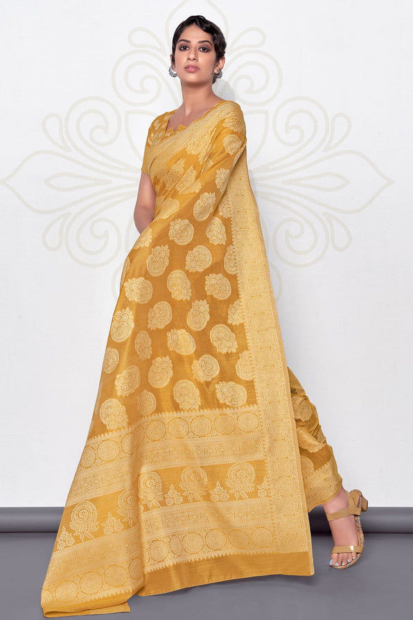 Roy Yellow Cotton Saree