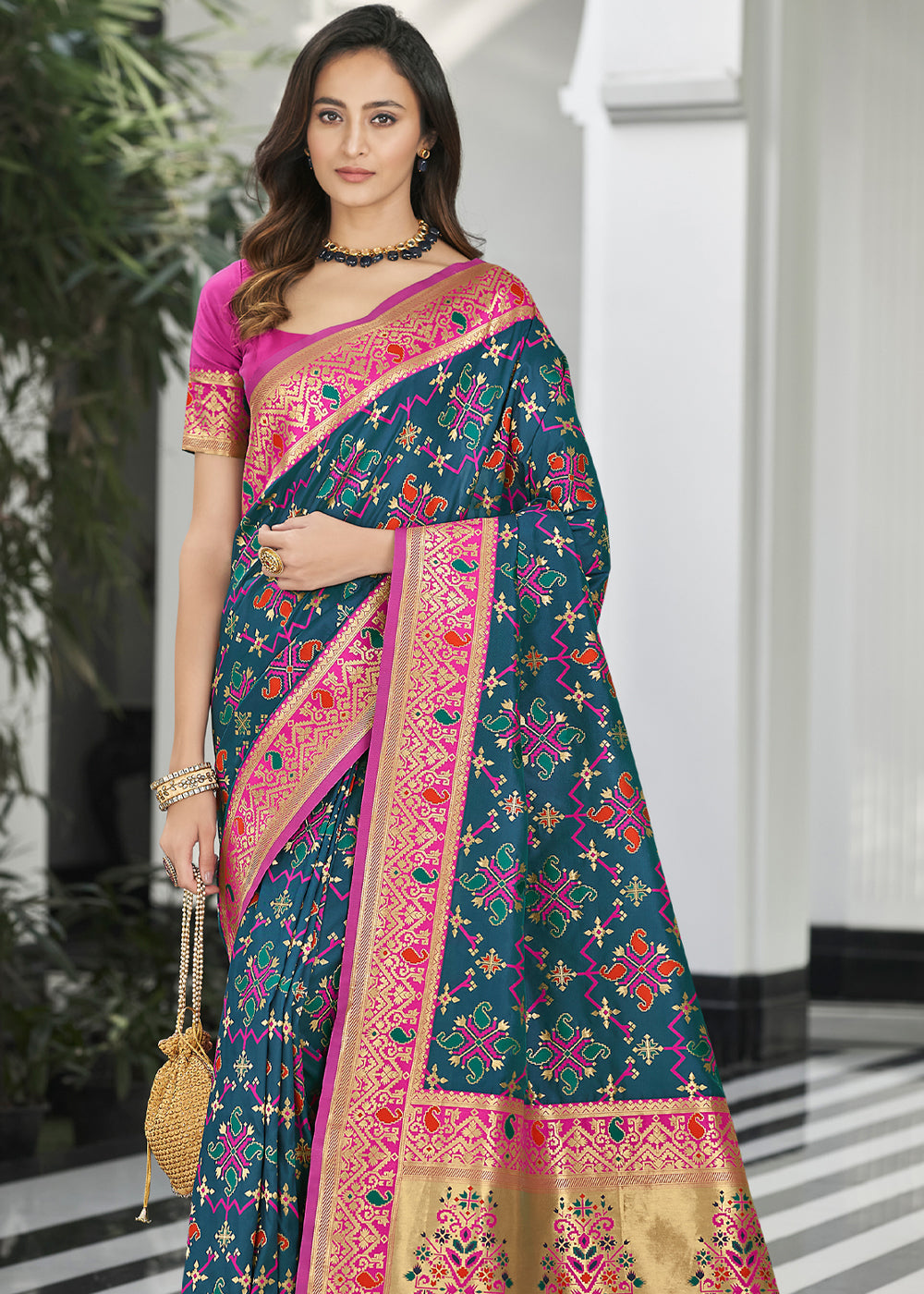 Bismark Blue Zari Woven Banarasi Patola Saree