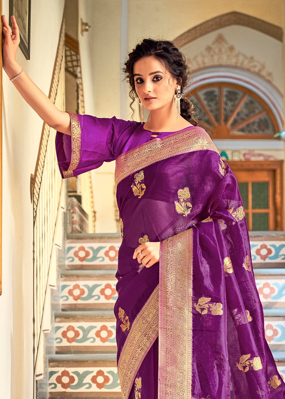 Pearly Purple Zari Woven Banarasi Organza Saree