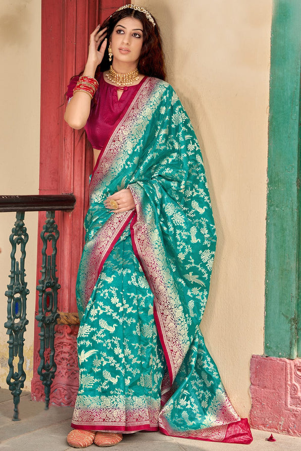 Keppel Blue and Purple Organza Saree