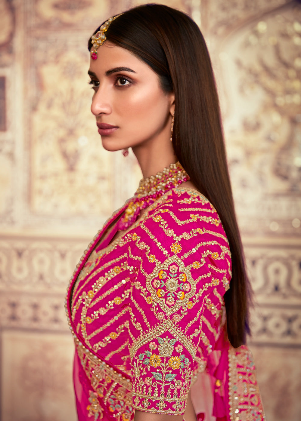 Brick Pink Heavy Embroidered Designer Lehenga