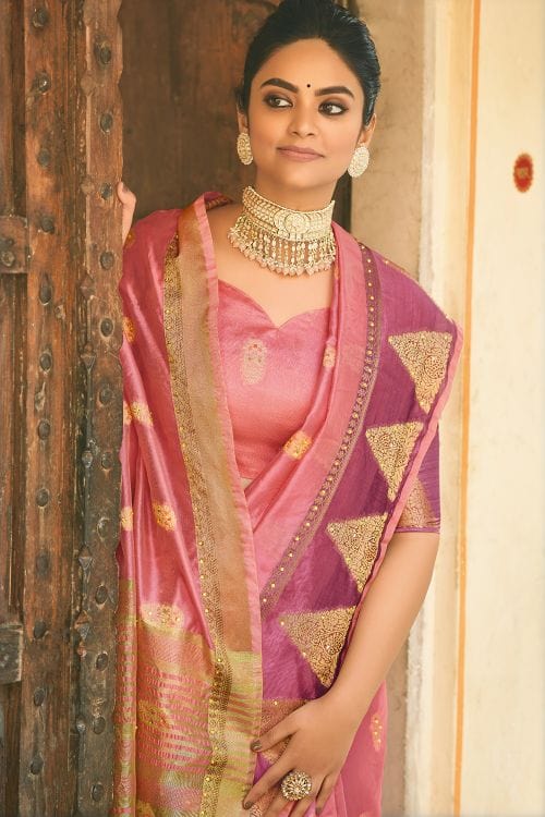 Cornflower Lilac Pink Organza Saree