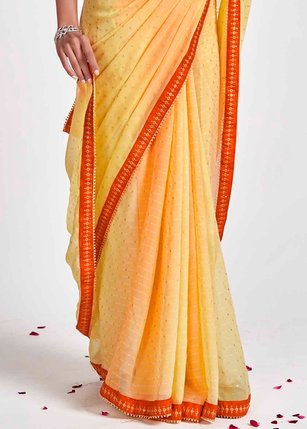 Golden Yellow Printed Georgette Saree