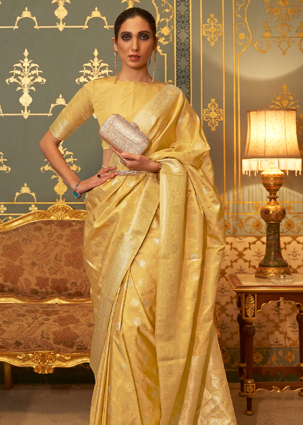 Equator Yellow Zari Woven Banarasi Brocade Saree