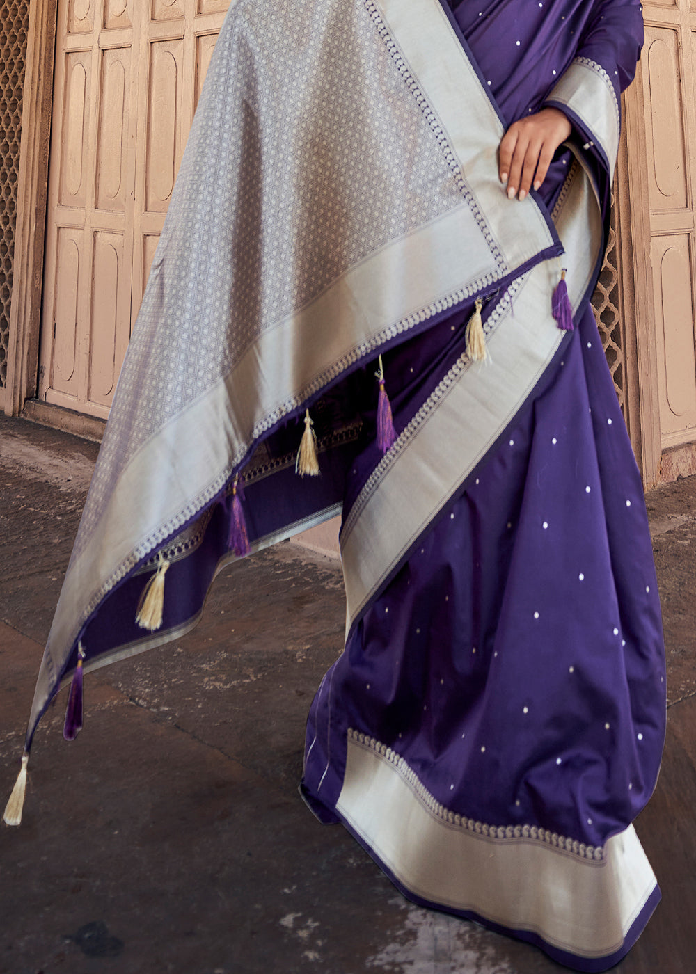 Mulled Wine Purple Woven Banarasi Satin Silk Saree