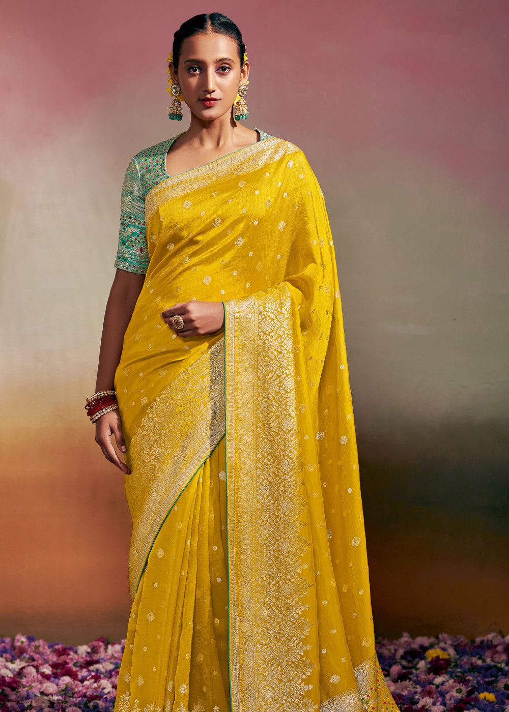 Galliano Yellow Woven Banarasi Soft Silk Saree