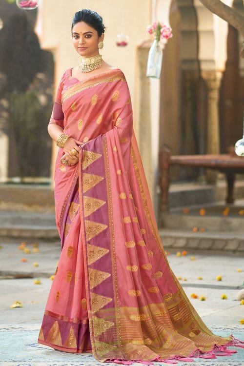 Cornflower Lilac Pink Organza Saree