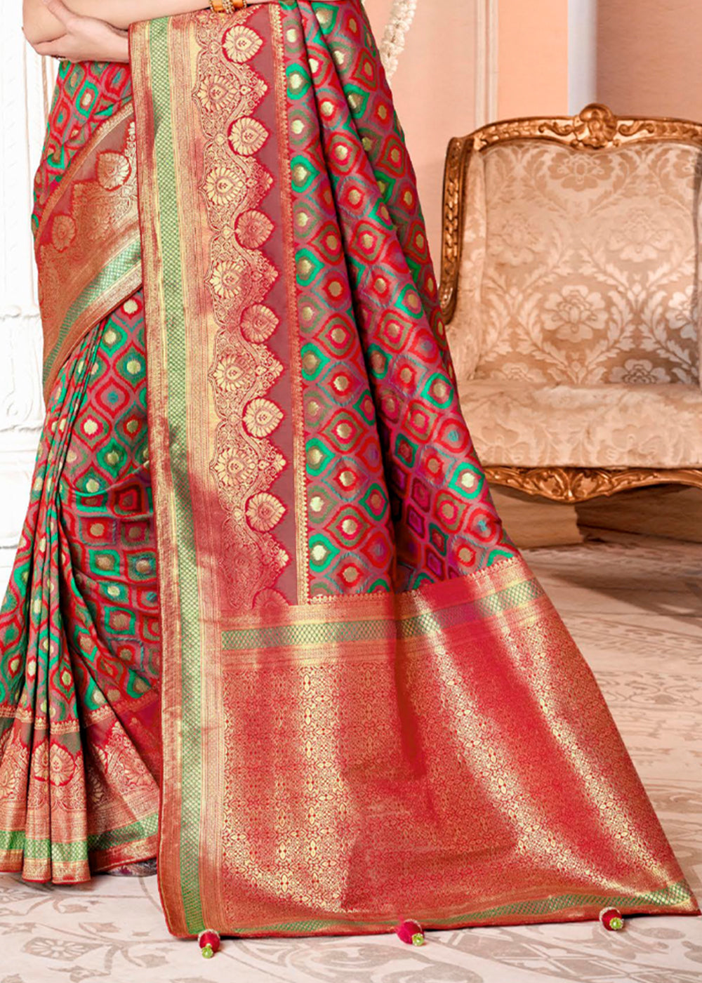 Roof Terracotta Red Zari Woven Banarasi Saree with Designer Blouse