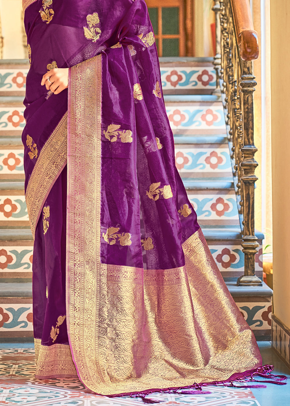 Pearly Purple Zari Woven Banarasi Organza Saree