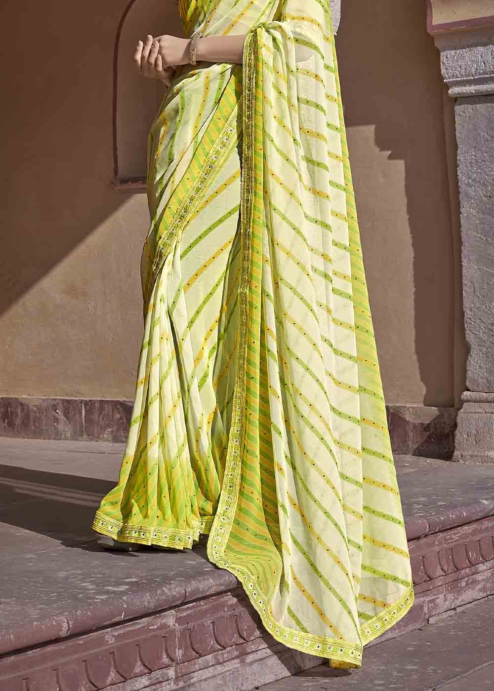 Turmeric Green Yellow Printed Georgette Saree