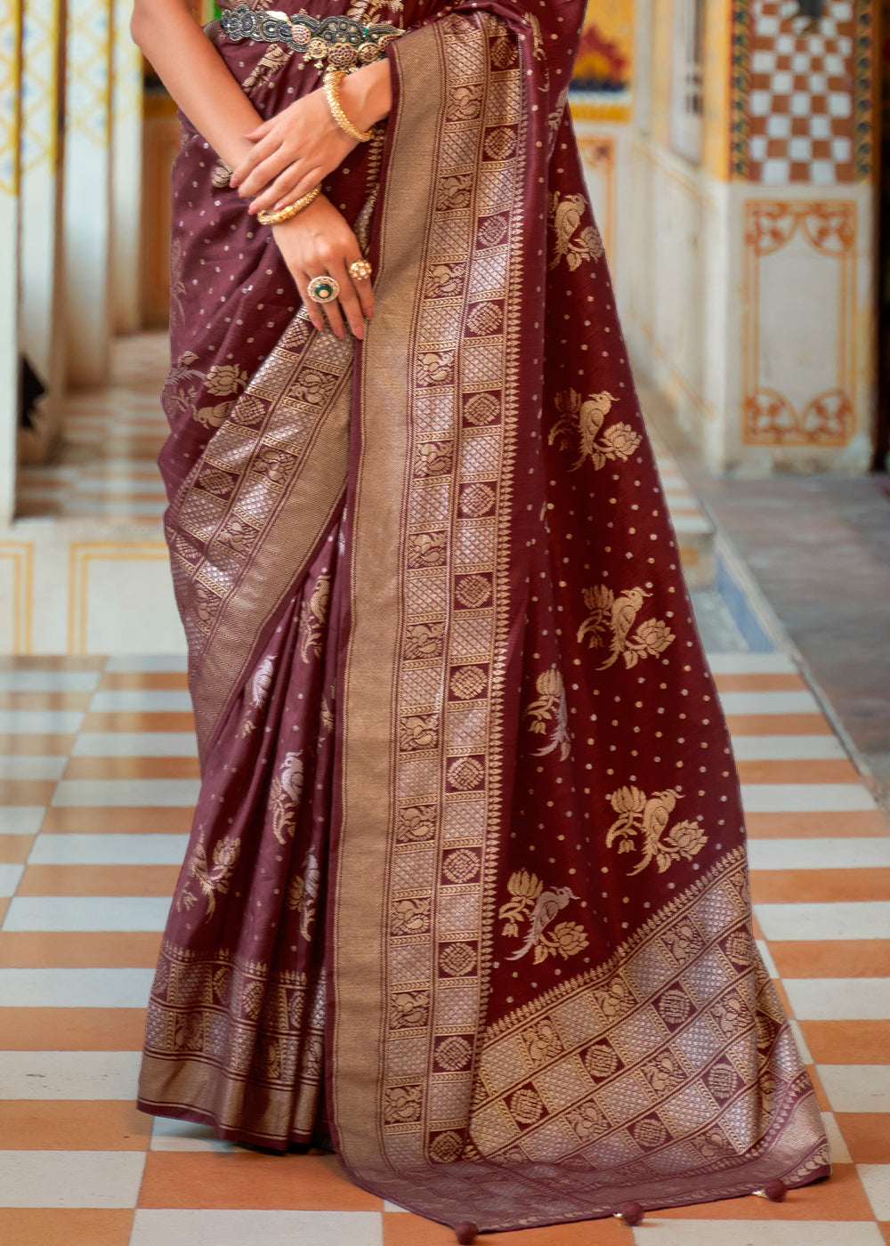 Metallic Copper Brown Zari Woven Banarasi Saree