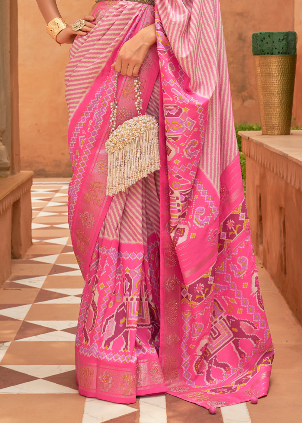 Blush Pink Patola Silk Saree