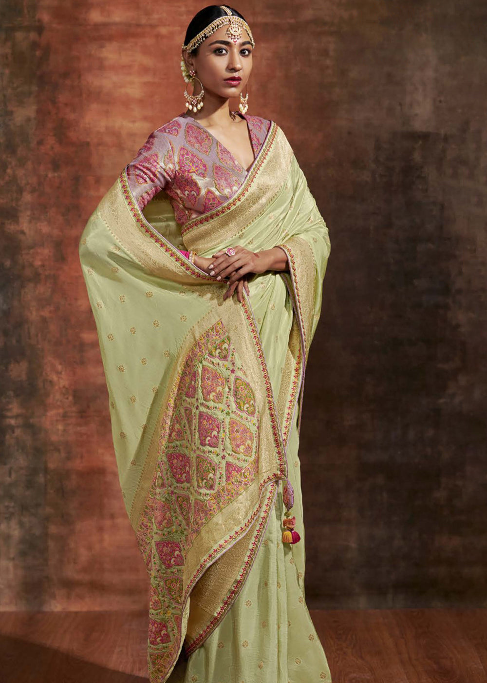 Tidal Green Woven Banarasi Soft Silk Saree