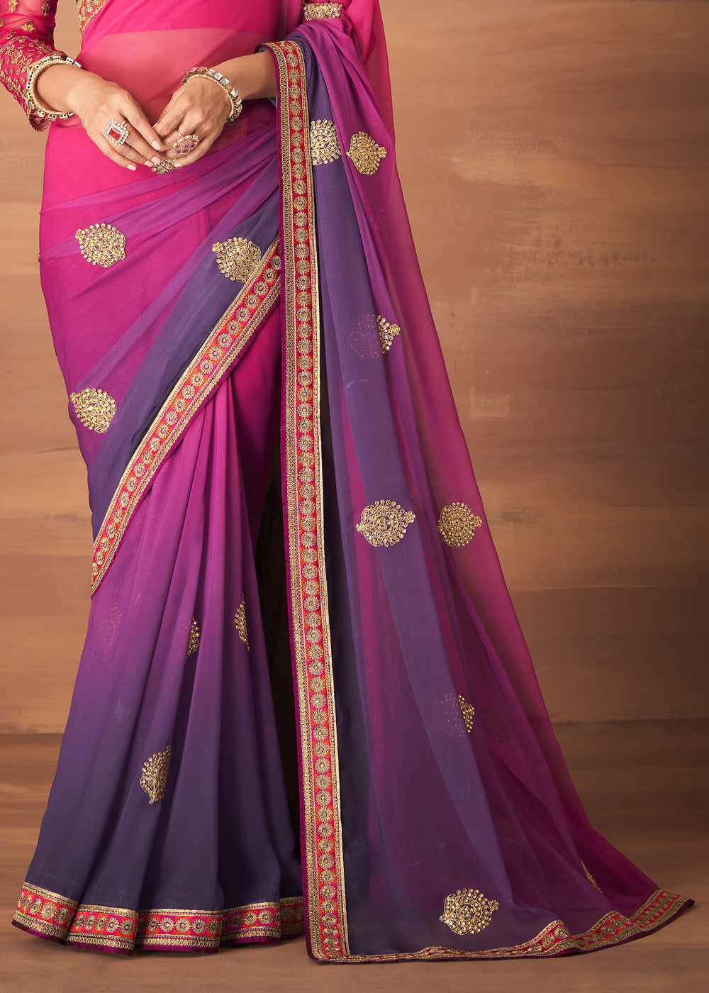 Plum Pink and Purple Designer Saree with Embroidered Blouse