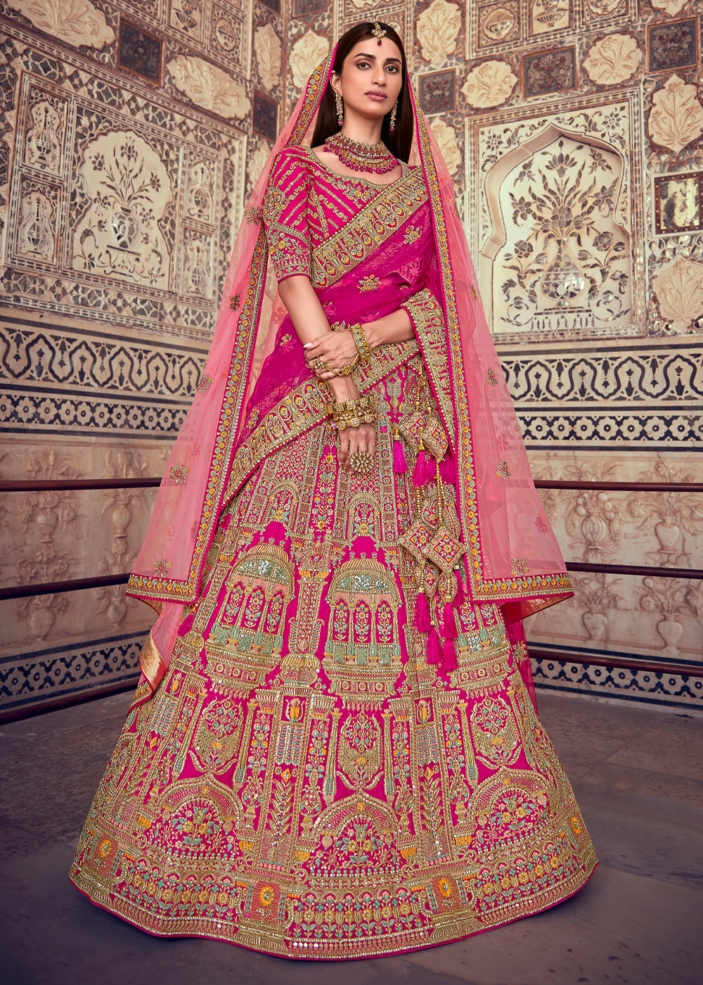 Brick Pink Heavy Embroidered Designer Lehenga