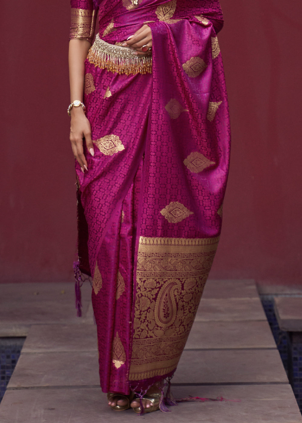 Medium Violet Purple Banarasi Woven Satin Silk Saree