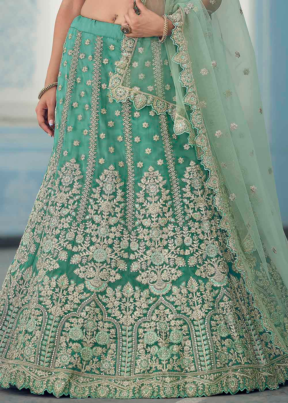 Patina Green Organza Lehenga Choli