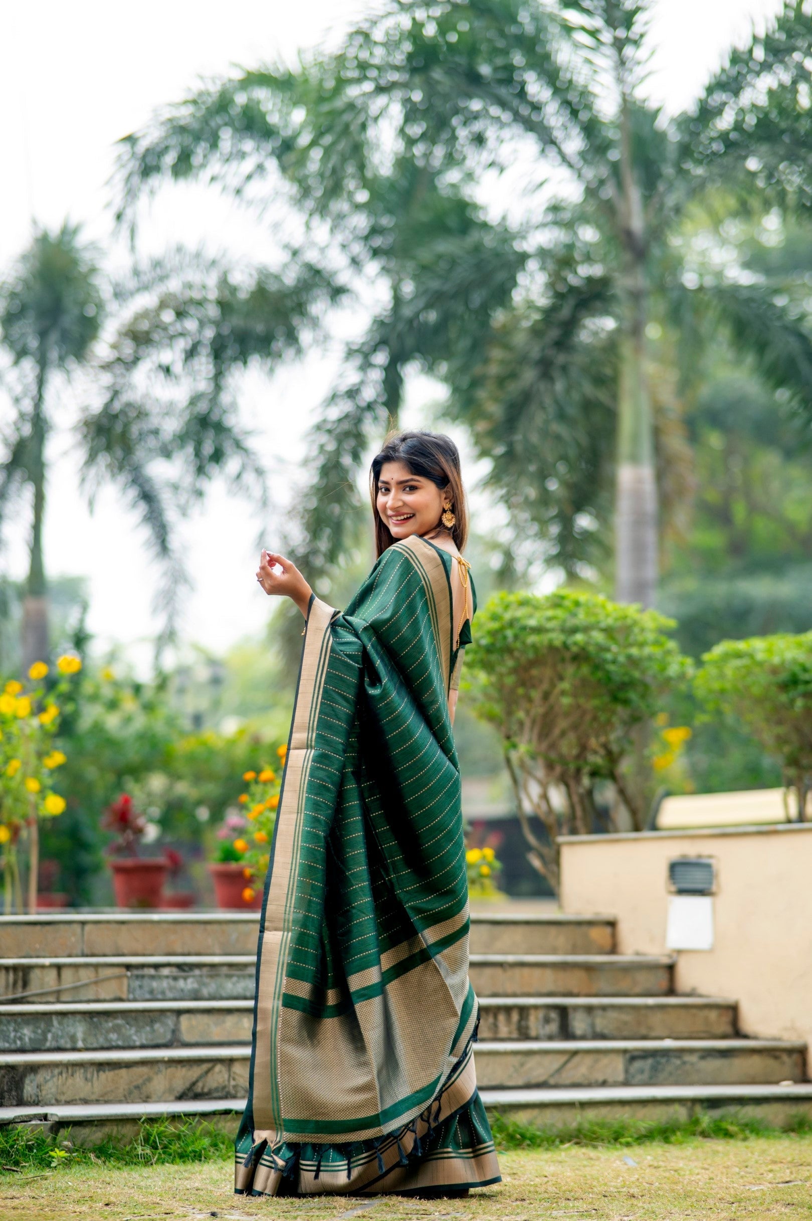 Jade Dark Green Woven Raw Silk Saree