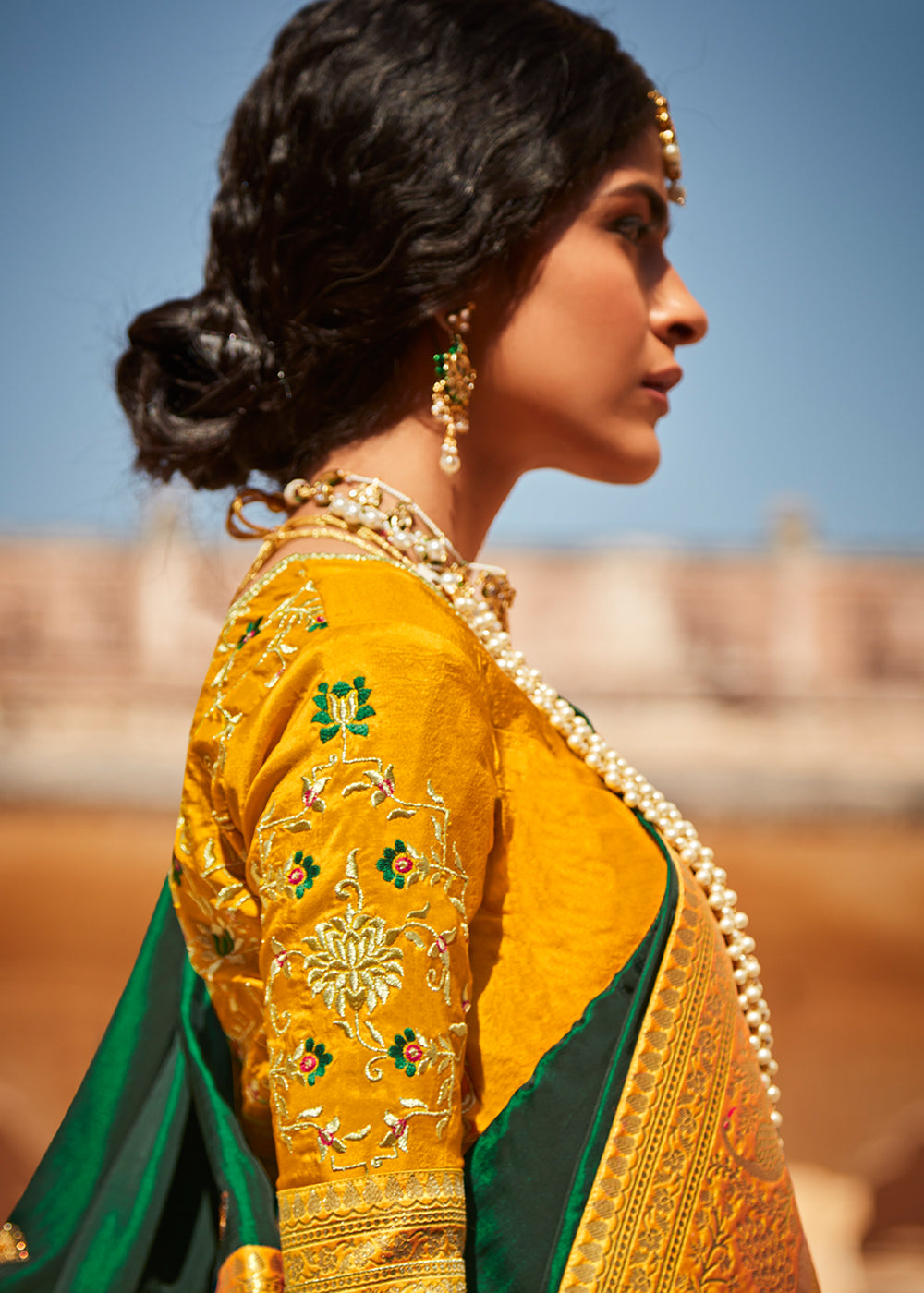 Goblin Green and Yellow Zari Woven Designer Banarasi Saree