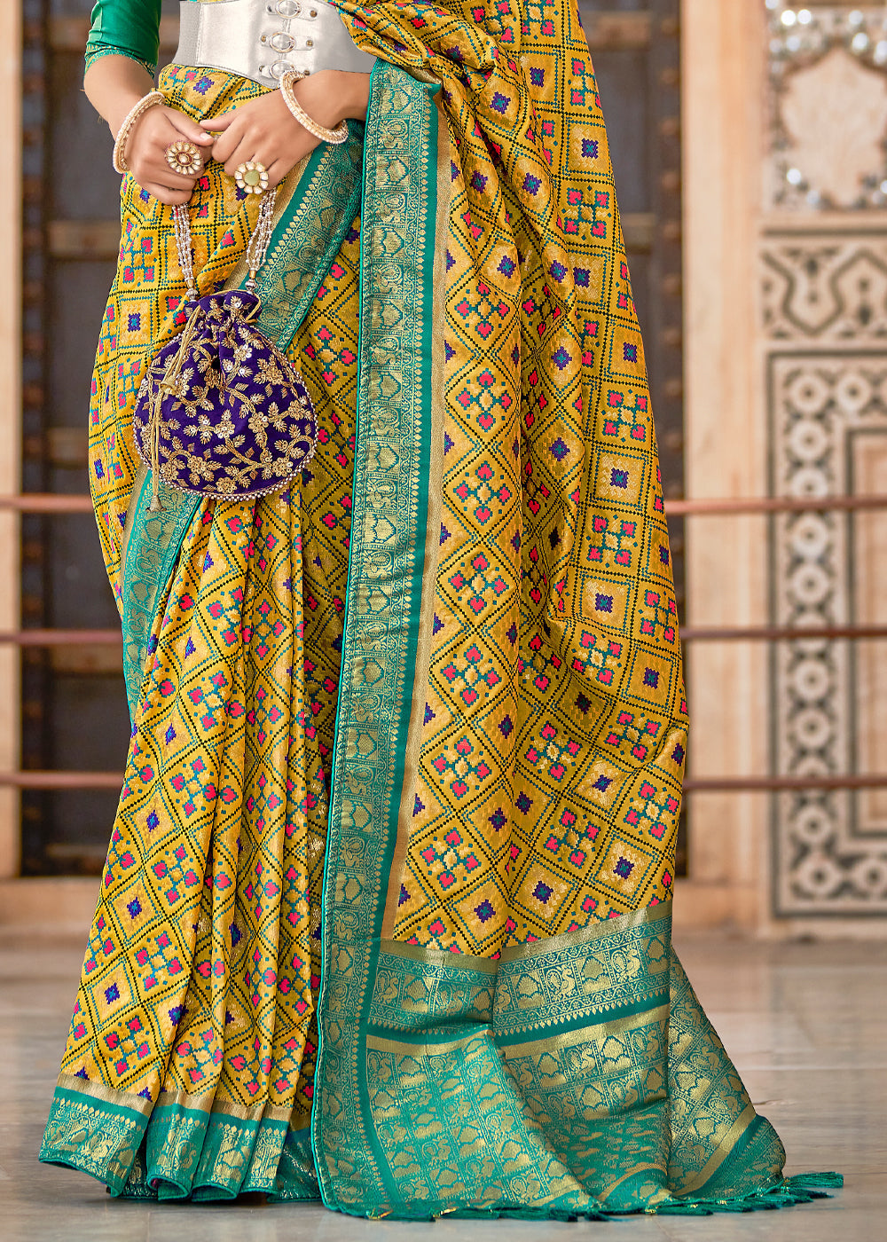 Chenin Yellow and Green Zari Woven Patola Saree