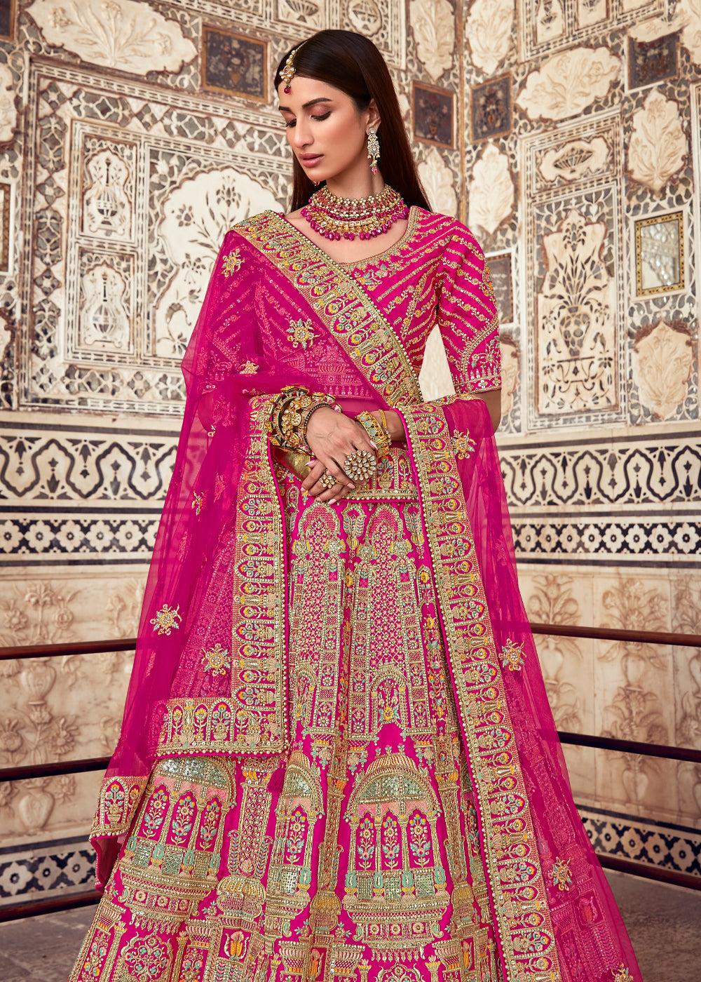 Brick Pink Heavy Embroidered Designer Lehenga