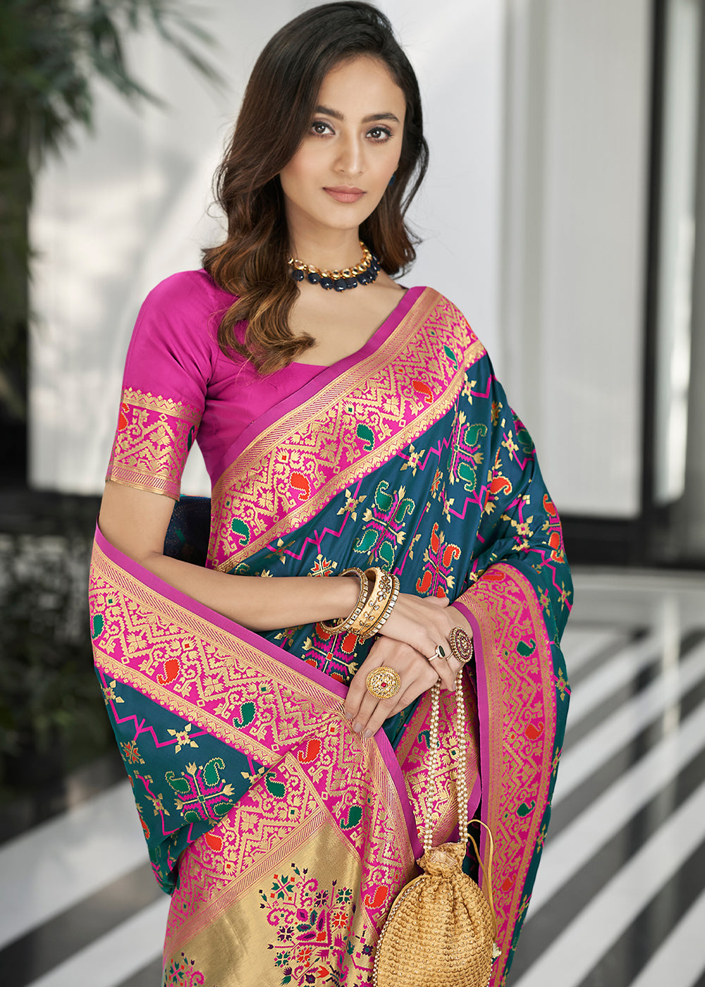 Bismark Blue Zari Woven Banarasi Patola Saree