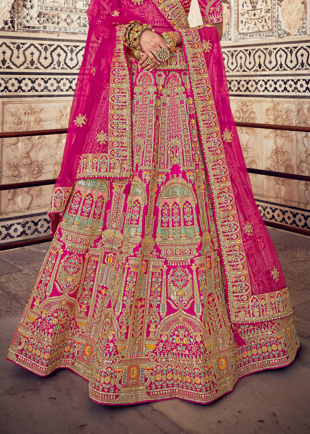 Brick Pink Heavy Embroidered Designer Lehenga