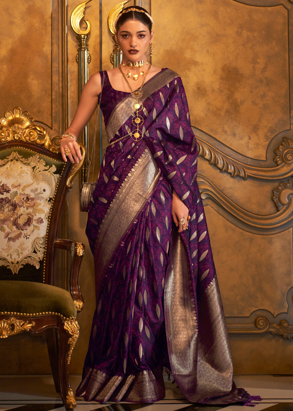 Finn Purple Banarasi Satin Silk Saree