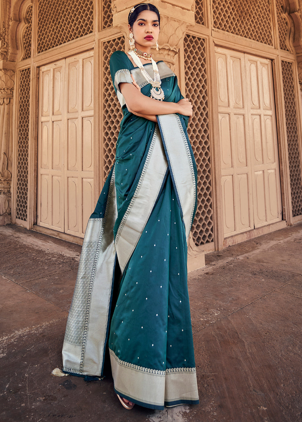 Midnight Blue Woven Banarasi Satin Silk Saree