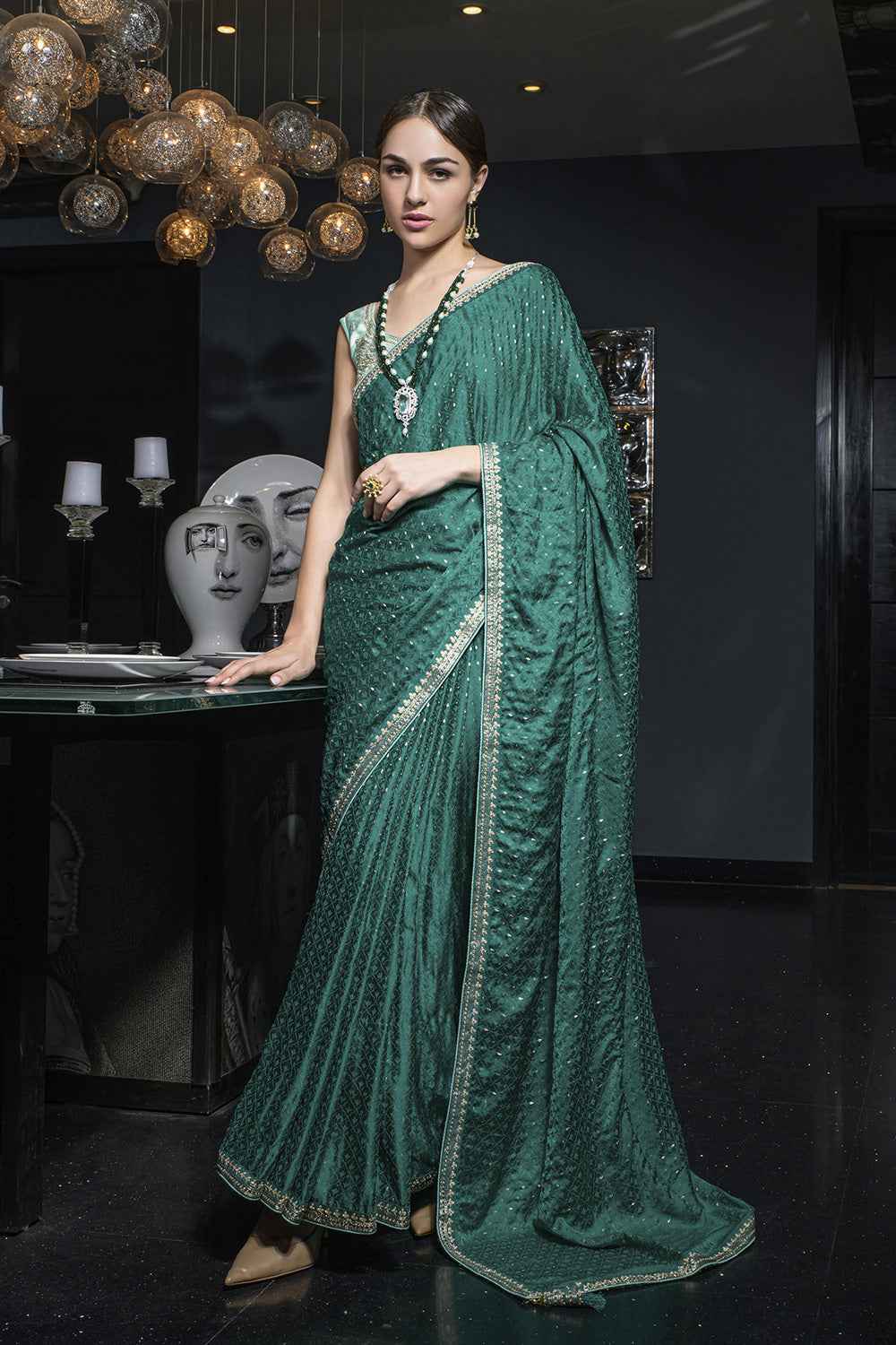 Dream Green Satin Saree