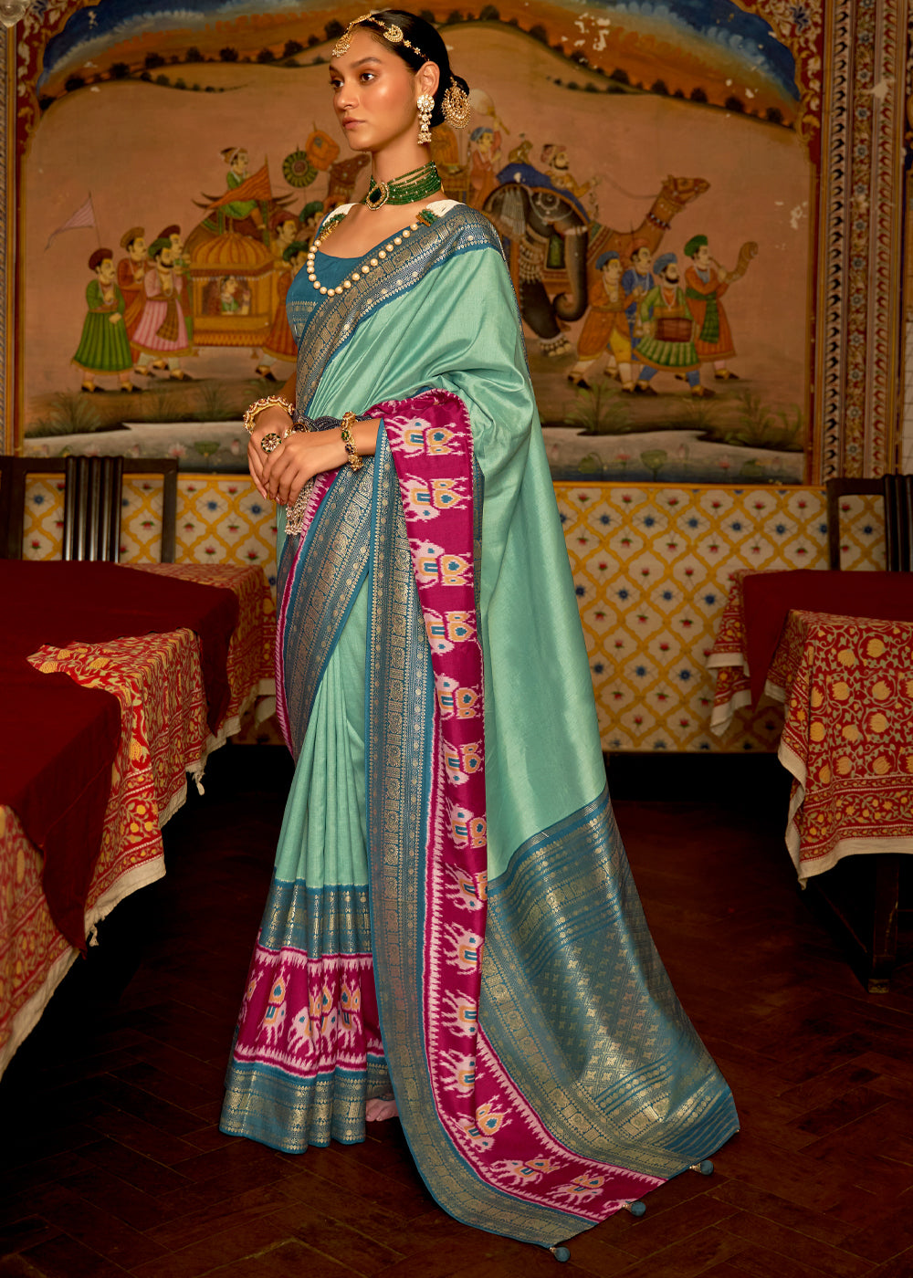 Norway Green and Blue Banarasi Patola Saree