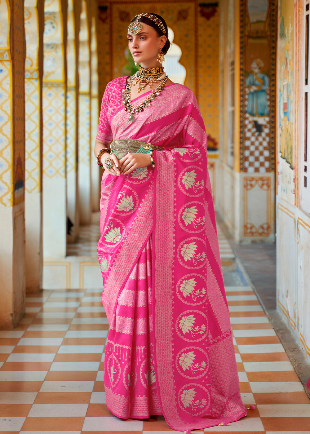 Blush Pink Zari Woven Banarasi Saree