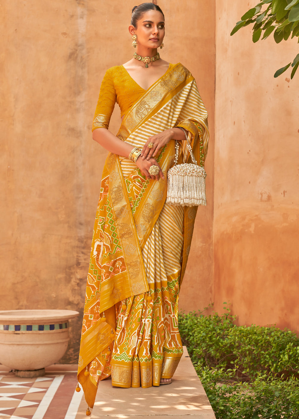 Sandy Yellow Patola Silk Saree