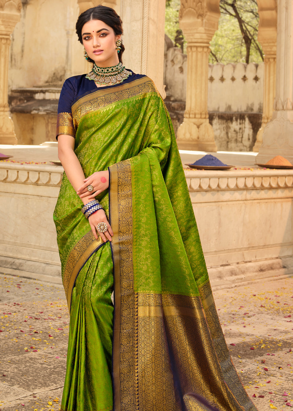 Atlantis Green and Blue Zari Woven Kanjivaram Saree