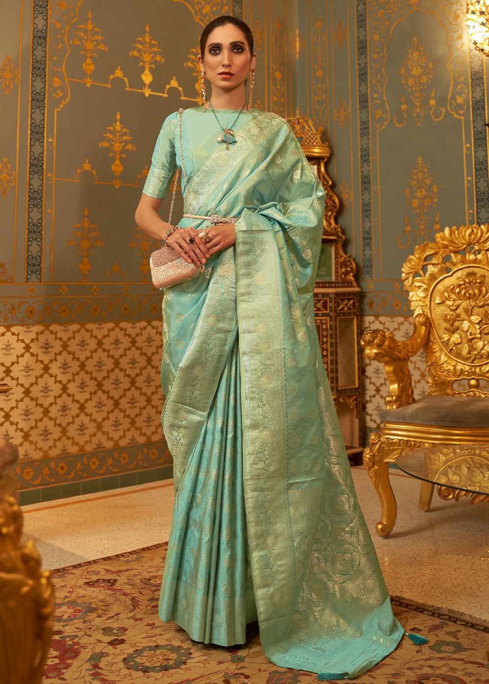 Acapulco Green Zari Woven Banarasi Brocade Saree