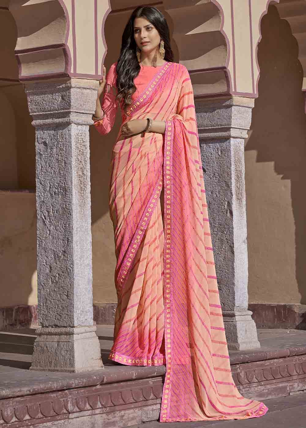 Rose Bud Pink Printed Georgette Saree