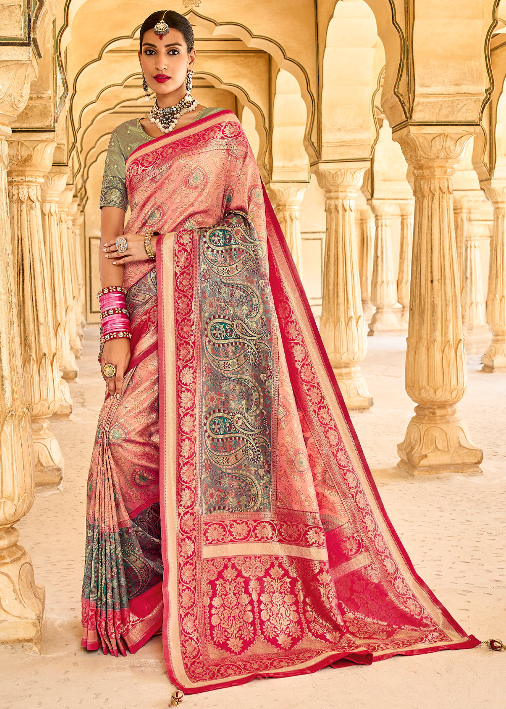 Geraldine Light Pink Designer Banarasi Saree