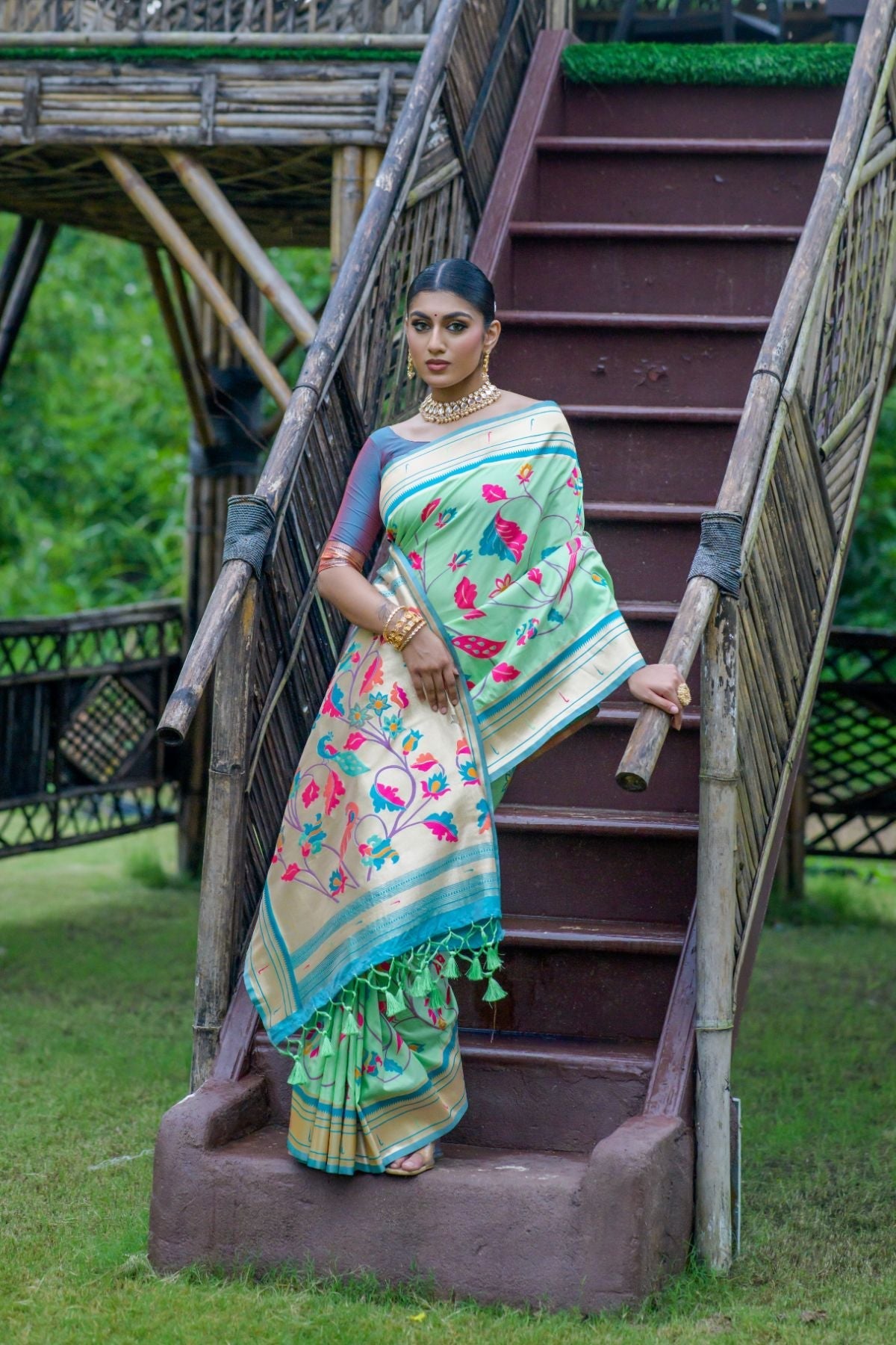 Algae Green Banarasi Paithani Silk Saree