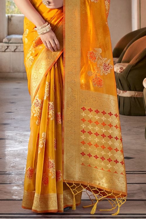 Fire Yellow Organza Saree