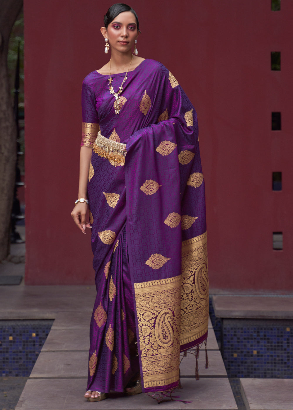 Finn Purple Banarasi Woven Satin Silk Saree