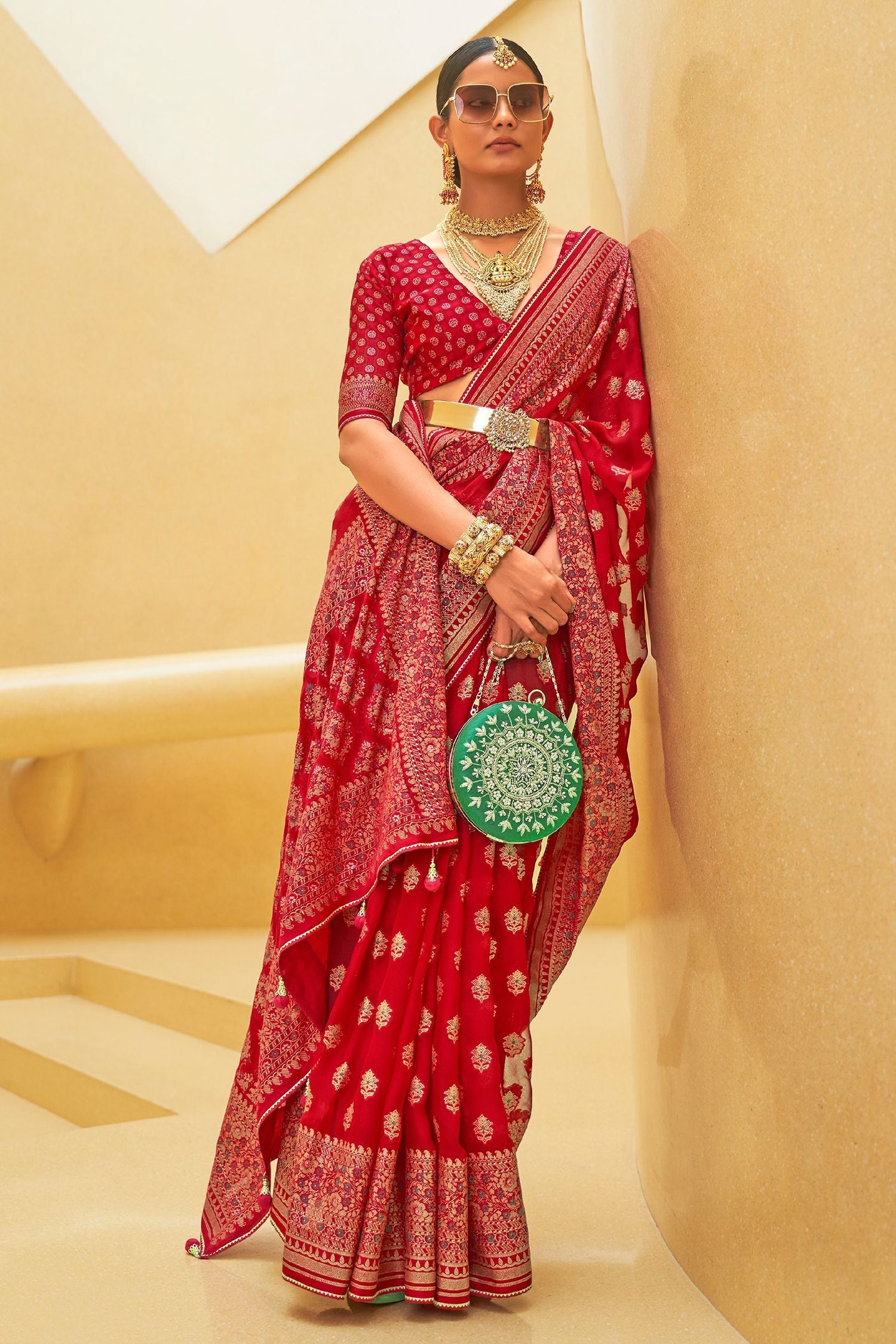 Thunderbird Red Zari Woven Brasso Organza Saree