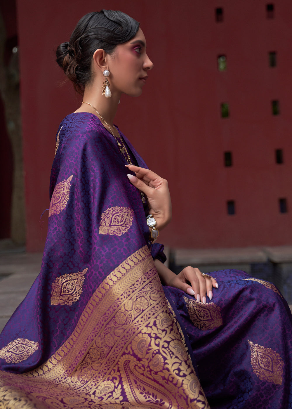 Finn Purple Banarasi Woven Satin Silk Saree