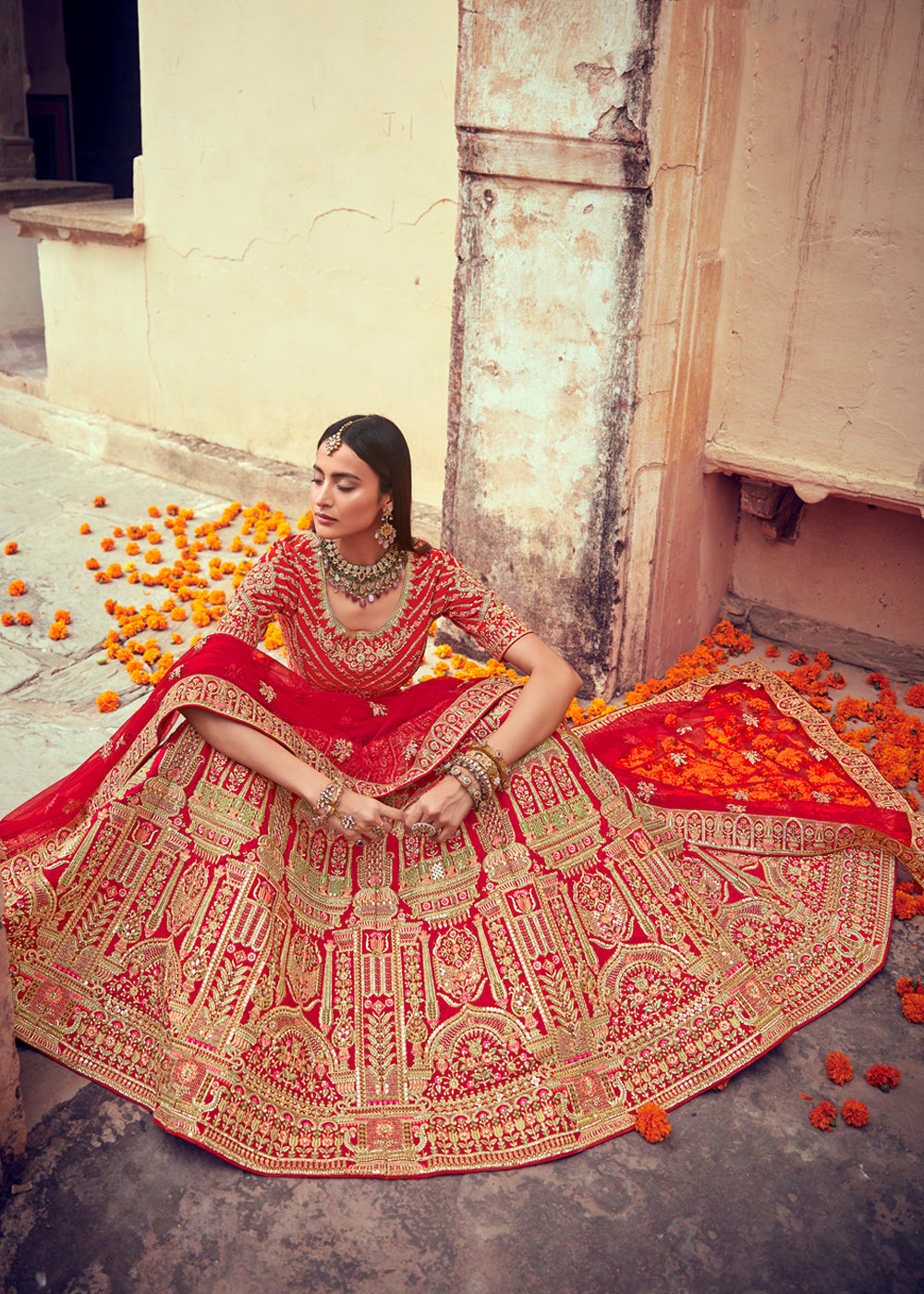 Sienna Red Heavy Embroidered Designer Lehenga